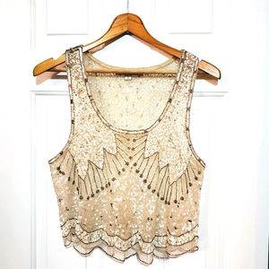 Forever new sleeveless scalloped sequence top